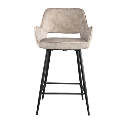 Barstoel Fallow kookeiland of bartafel beige velvet magazijn leegverkoop, vooraanzicht op witte achtergrond