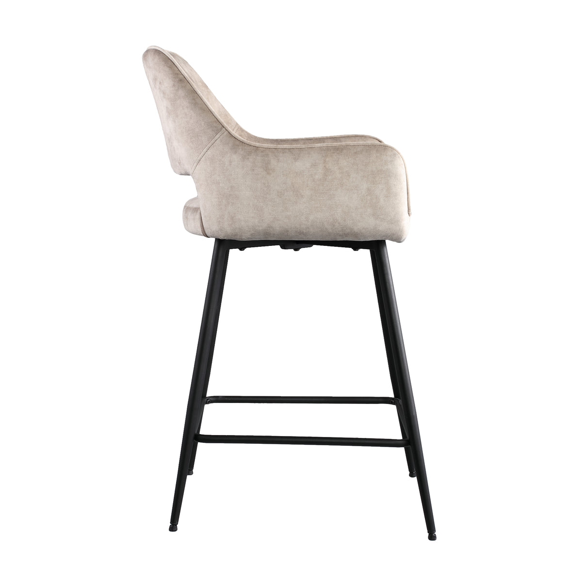 Barstoel Fallow kookeiland of bartafel beige velvet magazijn leegverkoop, zijaanzicht op witte achtergrond