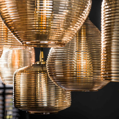 Hanglamp 7L Stripe Glass | Amberkleurig Glas