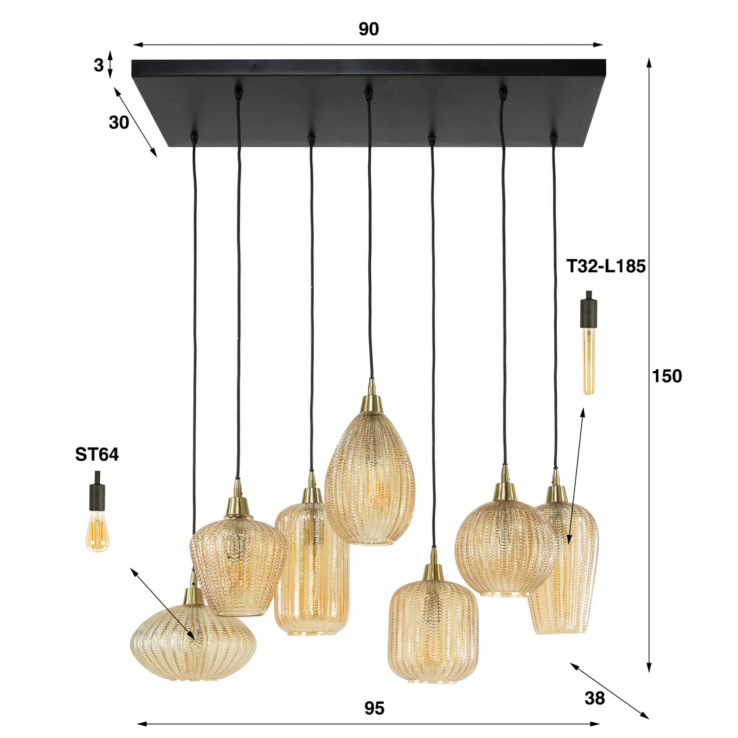 Hanglamp Creek | Amberkleurig Glas