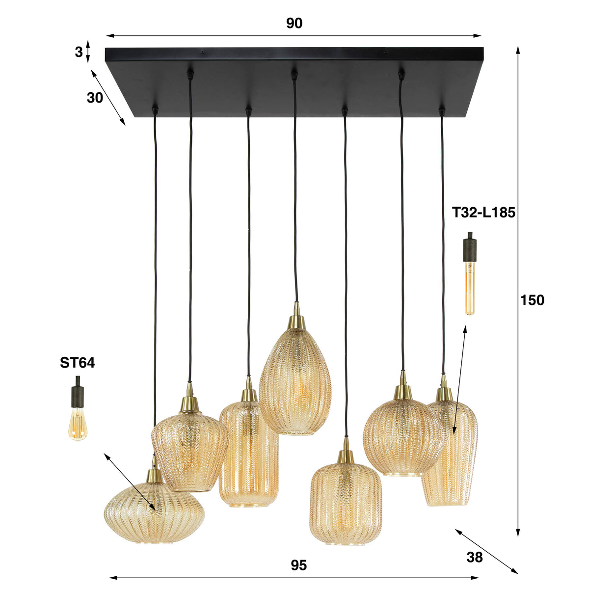 Hanglamp Creek | Amberkleurig Glas