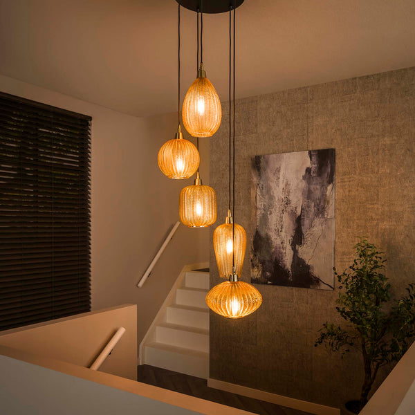 Hanglamp V-Shape | 5 Lampen | Amberkleurig Glas