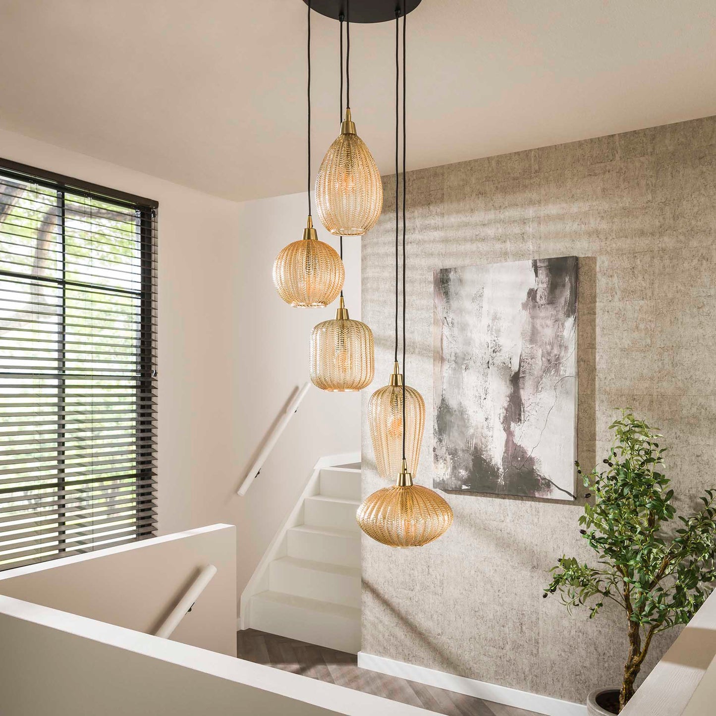 Hanglamp V-Shape | 5 Lampen | Amberkleurig Glas