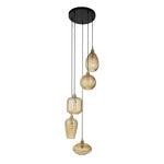 Hanglamp V-Shape 5 lampen amberkleurig glas, vooraanzicht op witte achtergrond