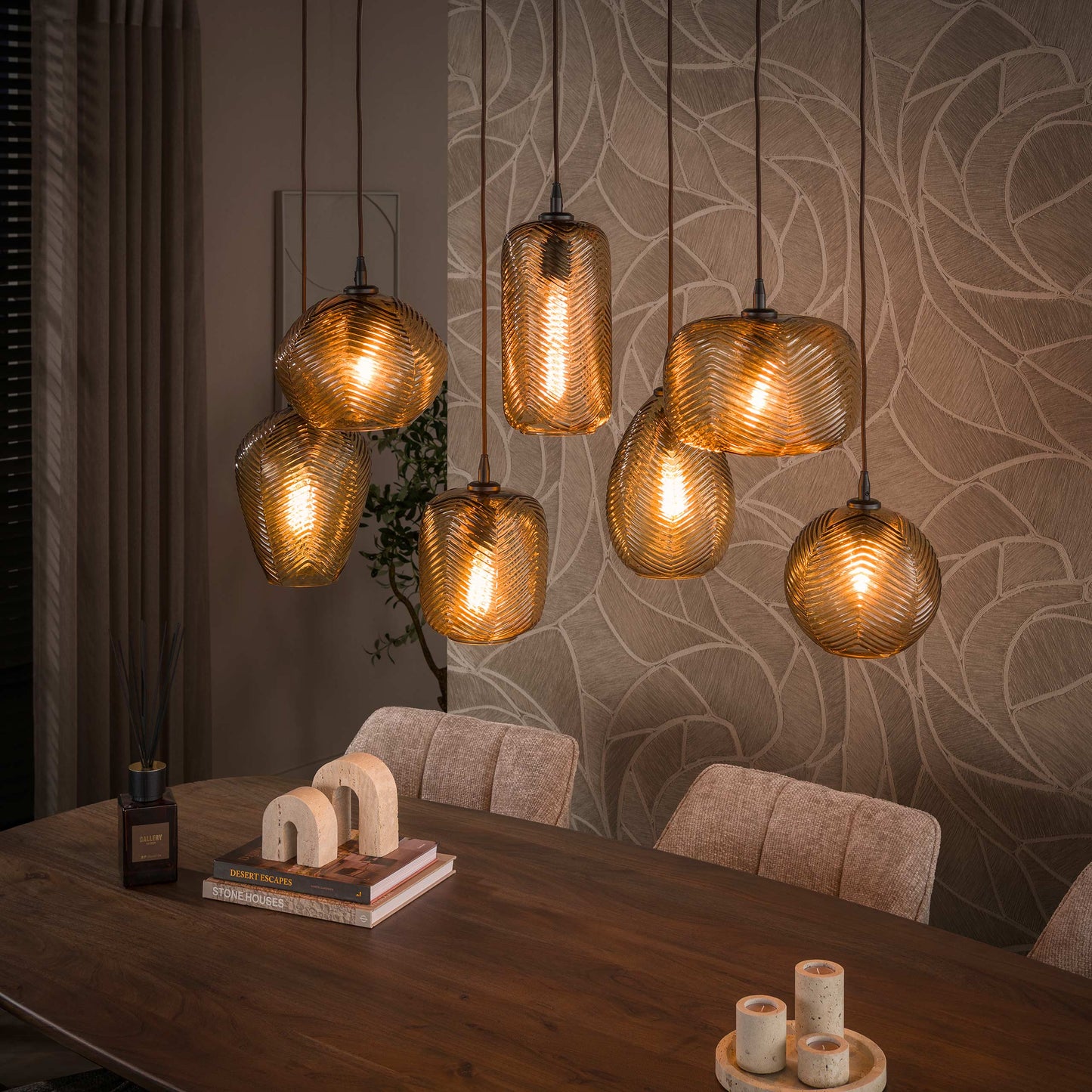 Hanglamp Chevron | 7 Lichts | Smoke Bruin Glas
