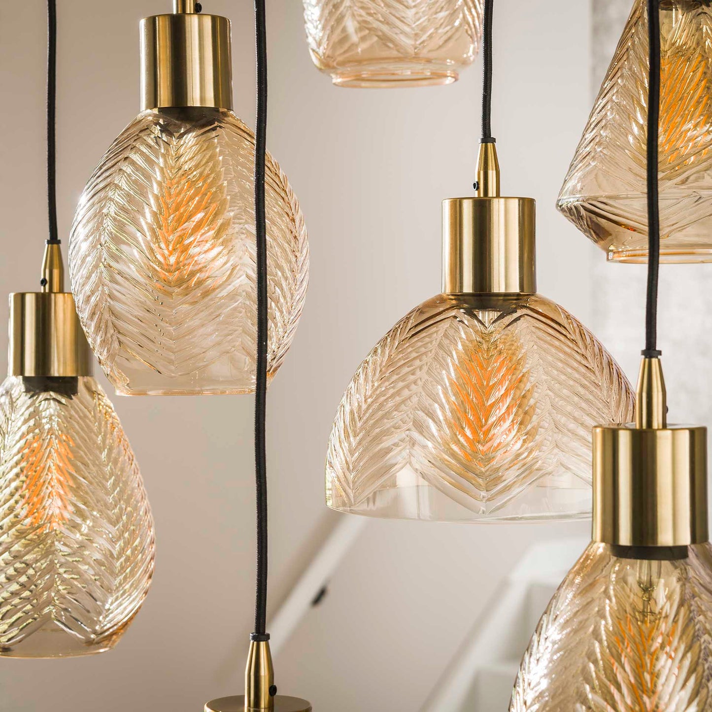 Hanglamp Leaf | 9 Lampen | Amberkleurig Glas