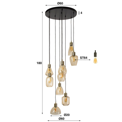Hanglamp Leaf | 9 Lampen | Amberkleurig Glas