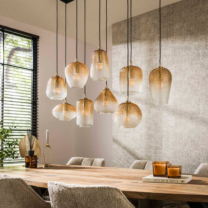 Hanglamp Dot | 9 Lampen | Amberkleurig Glas