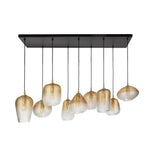 Hanglamp Dot 9 lampen amberkleurig glas magazijn leegverkoop, vooraanzicht op witte achtergrond