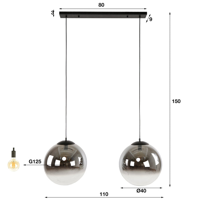 Hanglamp 2L Bubble Shaded | Rookglas