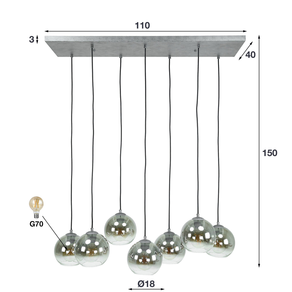 Hanglamp Bubble Shaded 7L | Oud Zilver
