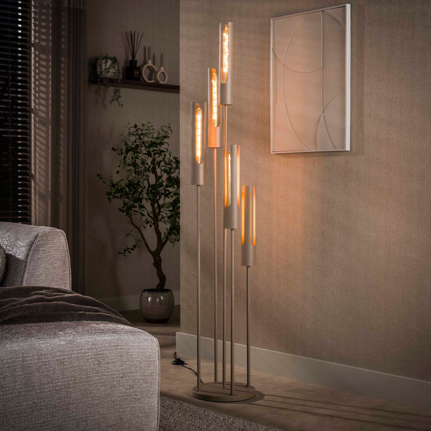 Vloerlamp Tube | 5 lichts | Beige