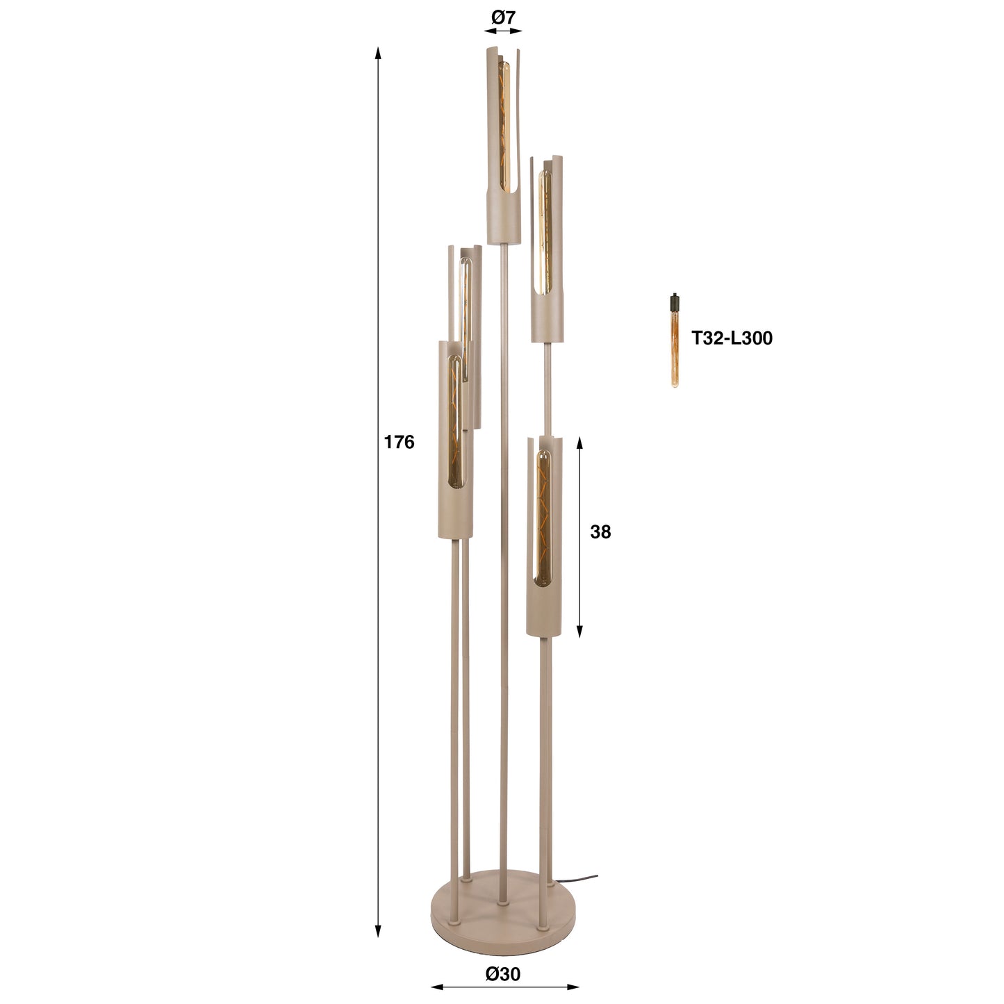 Vloerlamp Tube | 5 lichts | Beige