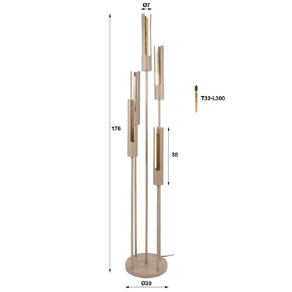 Vloerlamp Tube | 5 lichts | Beige