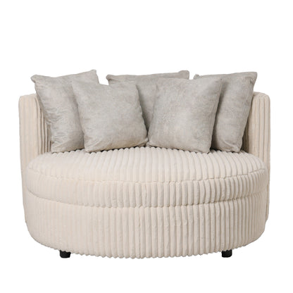 Fauteuil Fayen cream ribstof, vooraanzicht op witte achtergrond