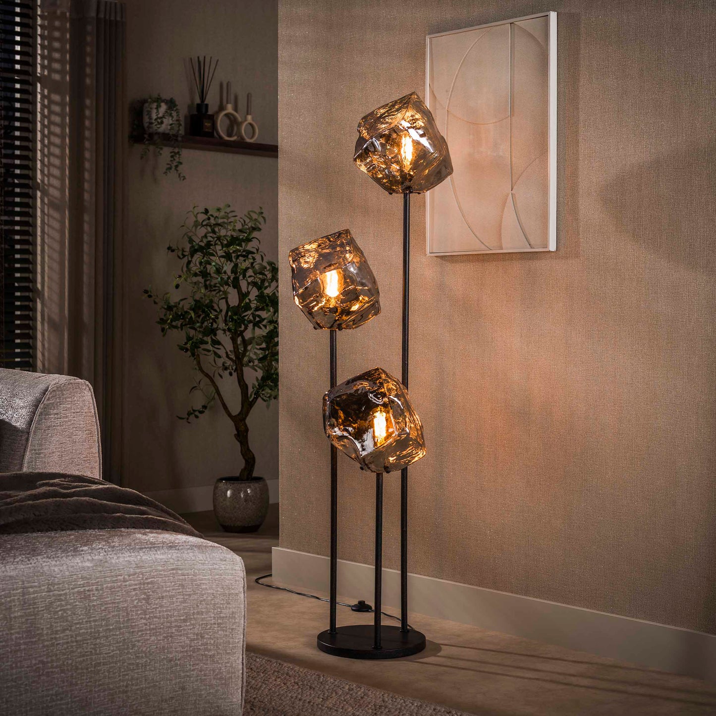 Vloerlamp Rock | Getrapt 3-Lichts | Chroom Glas