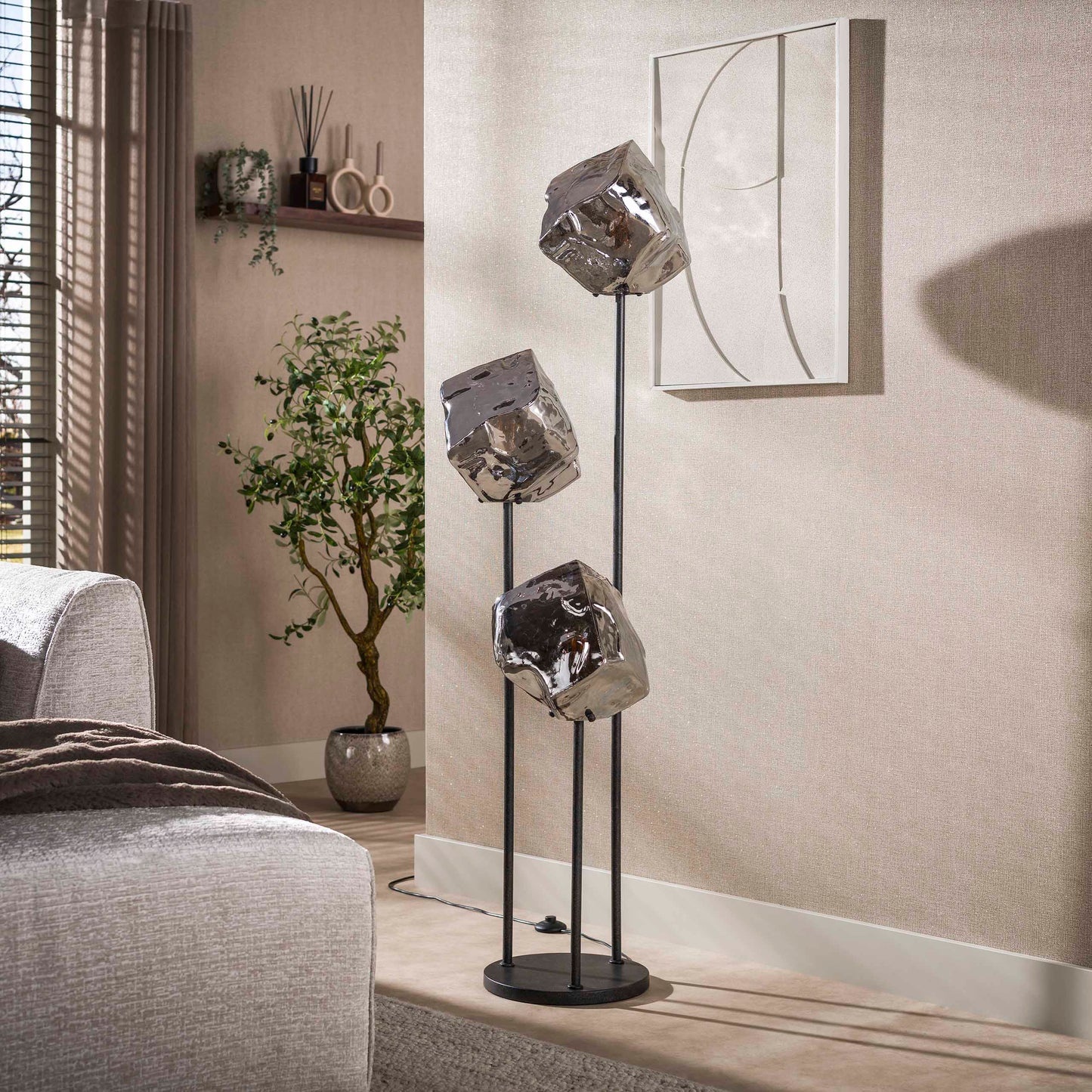 Vloerlamp Rock | Getrapt 3-Lichts | Chroom Glas