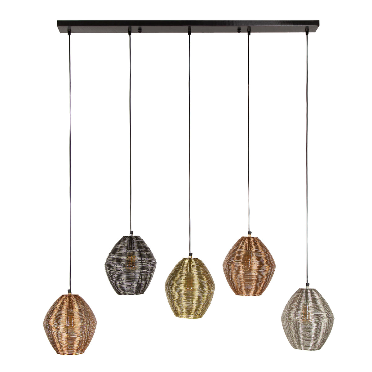 Hanglamp David 5-lichts, vooraanzicht op witte achtergrond