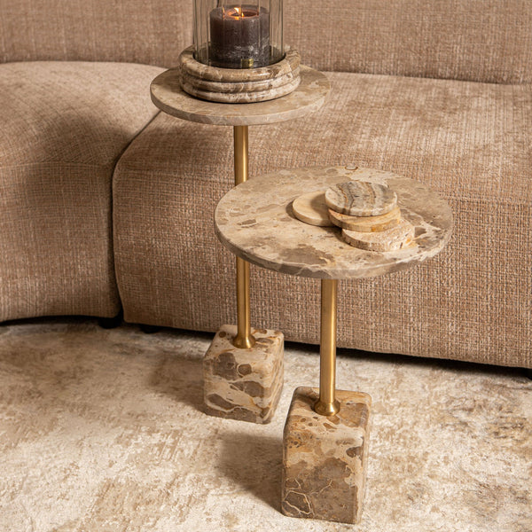 Bijzettafel Ebe | Hoog | Beige Marmer