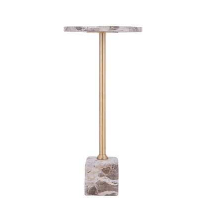 Bijzettafel Ebe hoog beige marmer, vooraanzicht op witte achtergrond