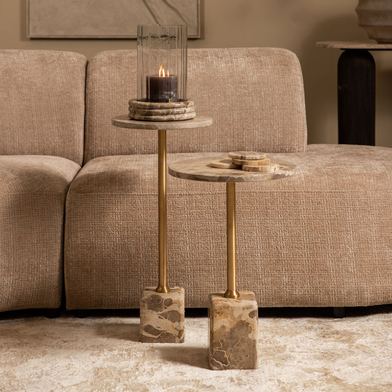 Bijzettafel Ebe | Hoog | Beige Marmer