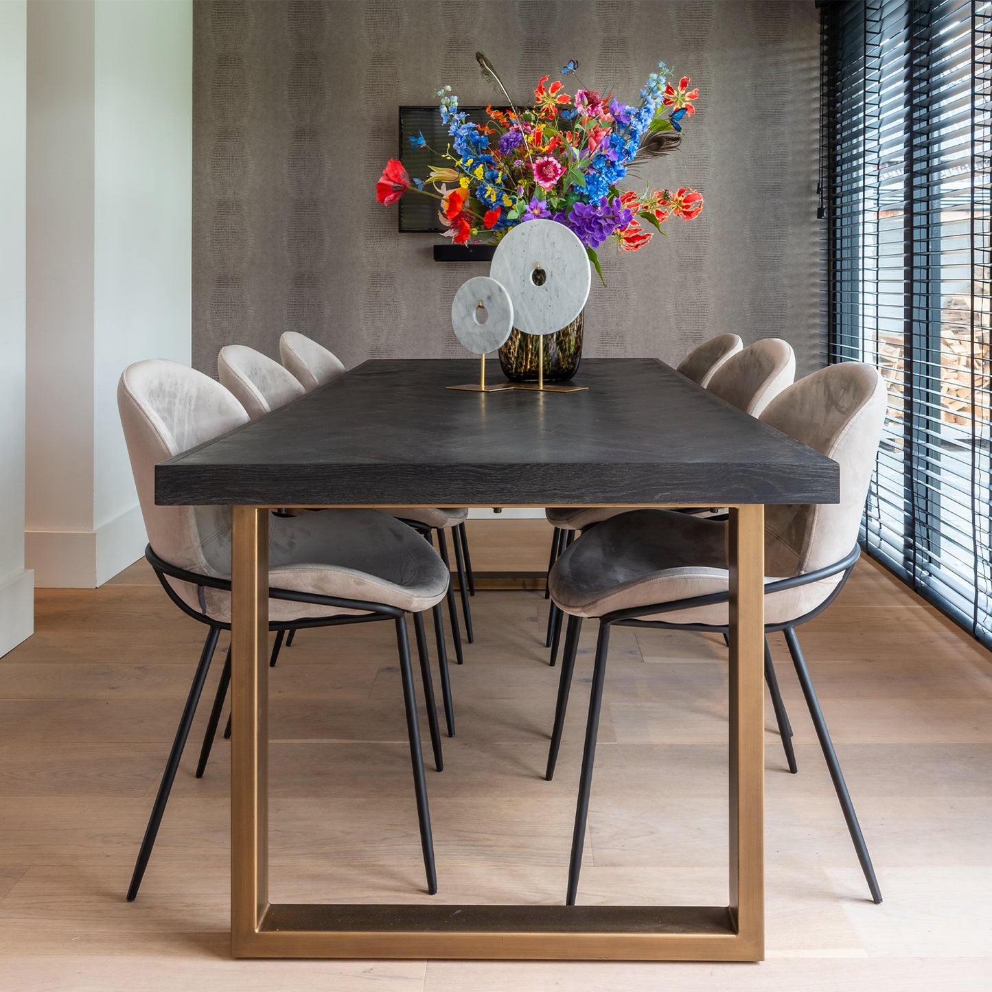 Eettafel Blackbone | Brass Rechthoekig | Zwart Eikenhout