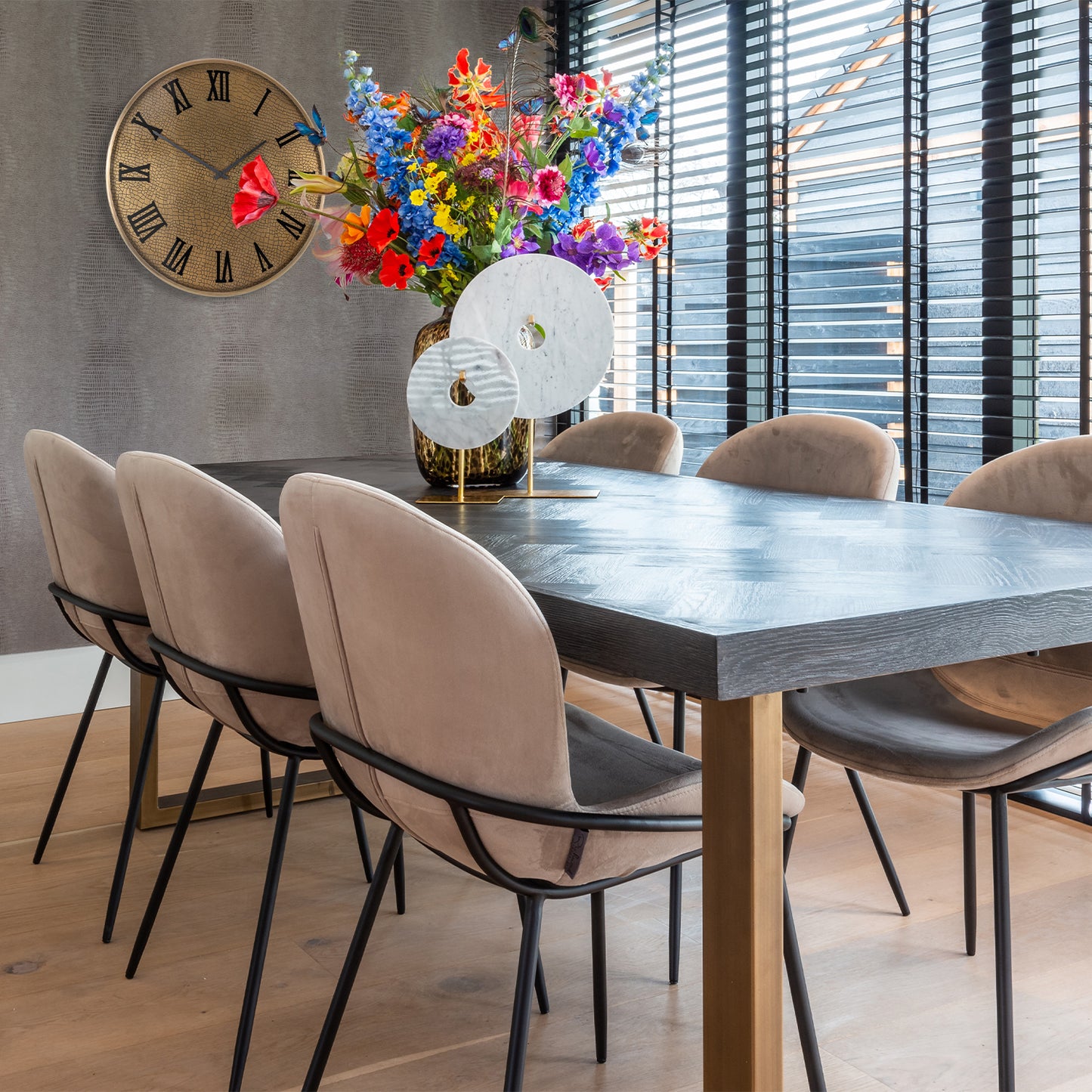 Eettafel Blackbone | Brass Rechthoekig | Zwart Eikenhout