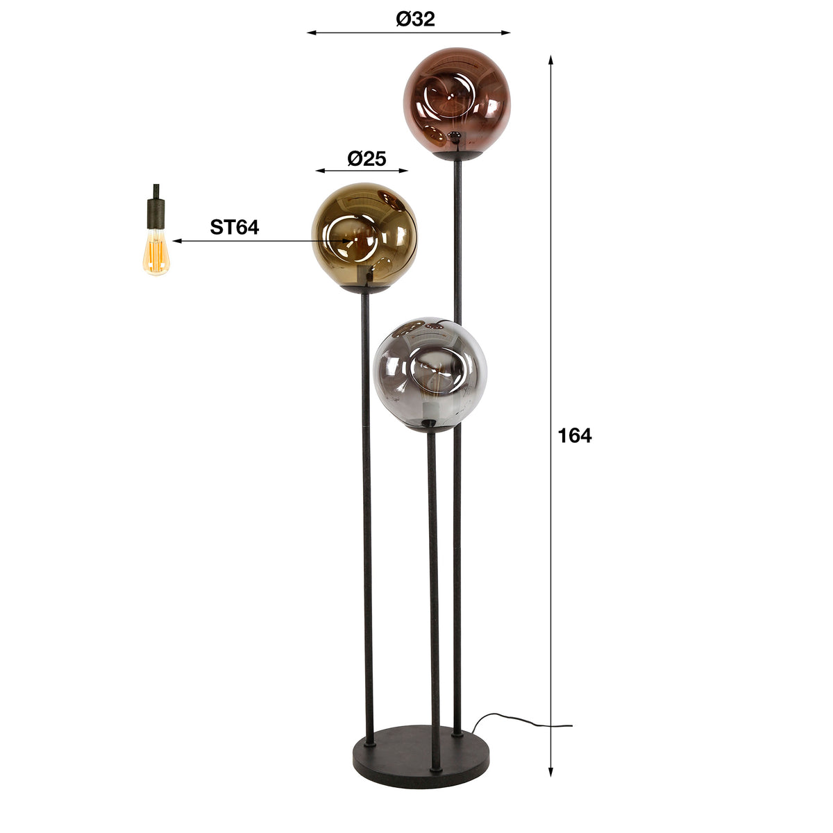 Vloerlamp 3L Stellar | Zwart
