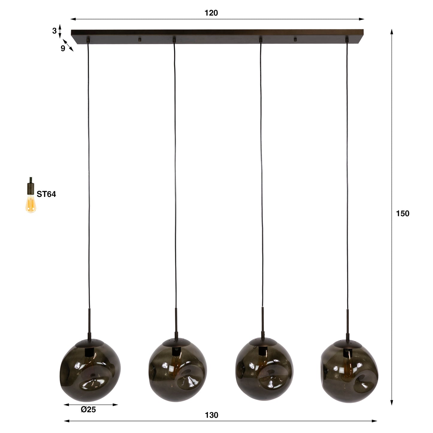 Hanglamp Stellar | 4 Licht | Bruin gals