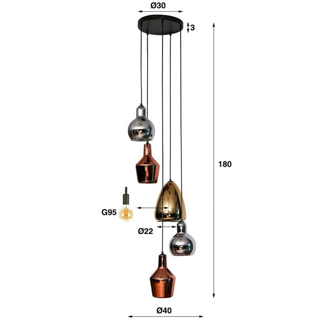 Hanglamp Getrapt Mix Glass | Tricolore