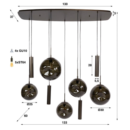 Hanglamp Stellar Pendel | 9 Lichts | Sienna Bruin