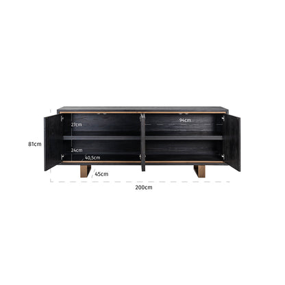 Dressoir Hunter zwart eiken fineer, maatvoering met afmetingen