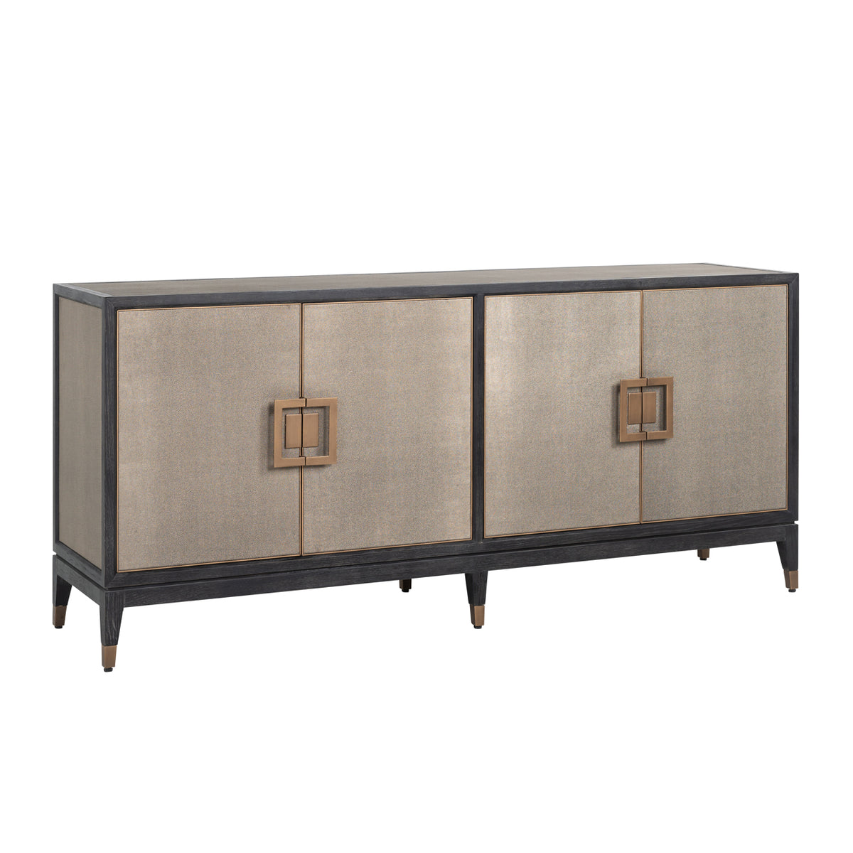 Dressoir Bloomville goud eikenhout 193 cm, schuin vooraanzicht op witte achtergrond