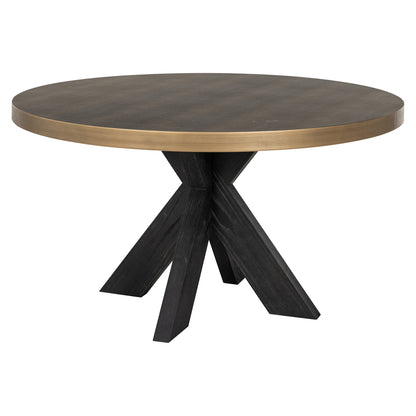 Eettafel Bloomville goud glas, schuin vooraanzicht op witte achtergrond
