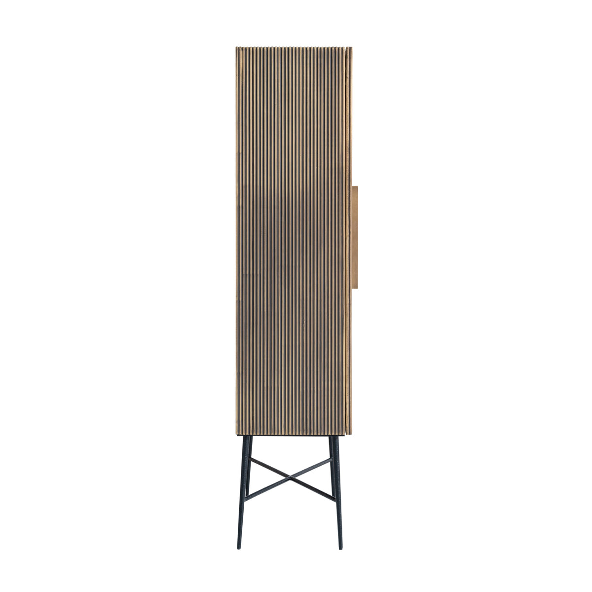 Wandkast Ironville 182 cm hoog goud, zijaanzicht op witte achtergrond