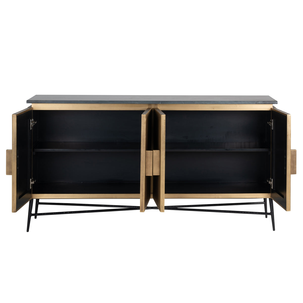 Dressoir Ironville zwart en goud marmer, detail van het materiaal