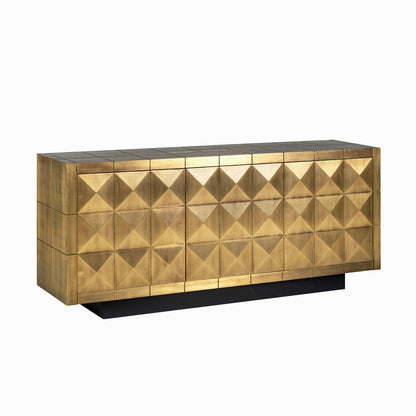 Dressoir Collada brushed gold, schuin vooraanzicht op witte achtergrond