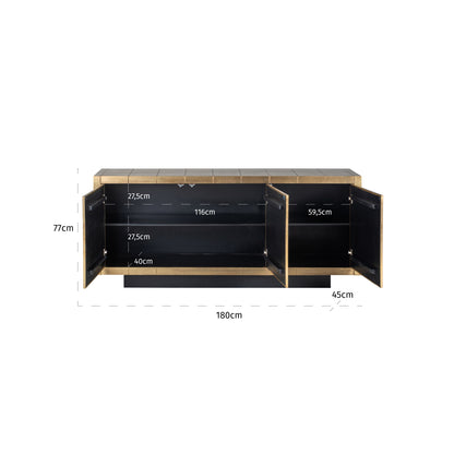 Dressoir Collada brushed gold, maatvoering met afmetingen