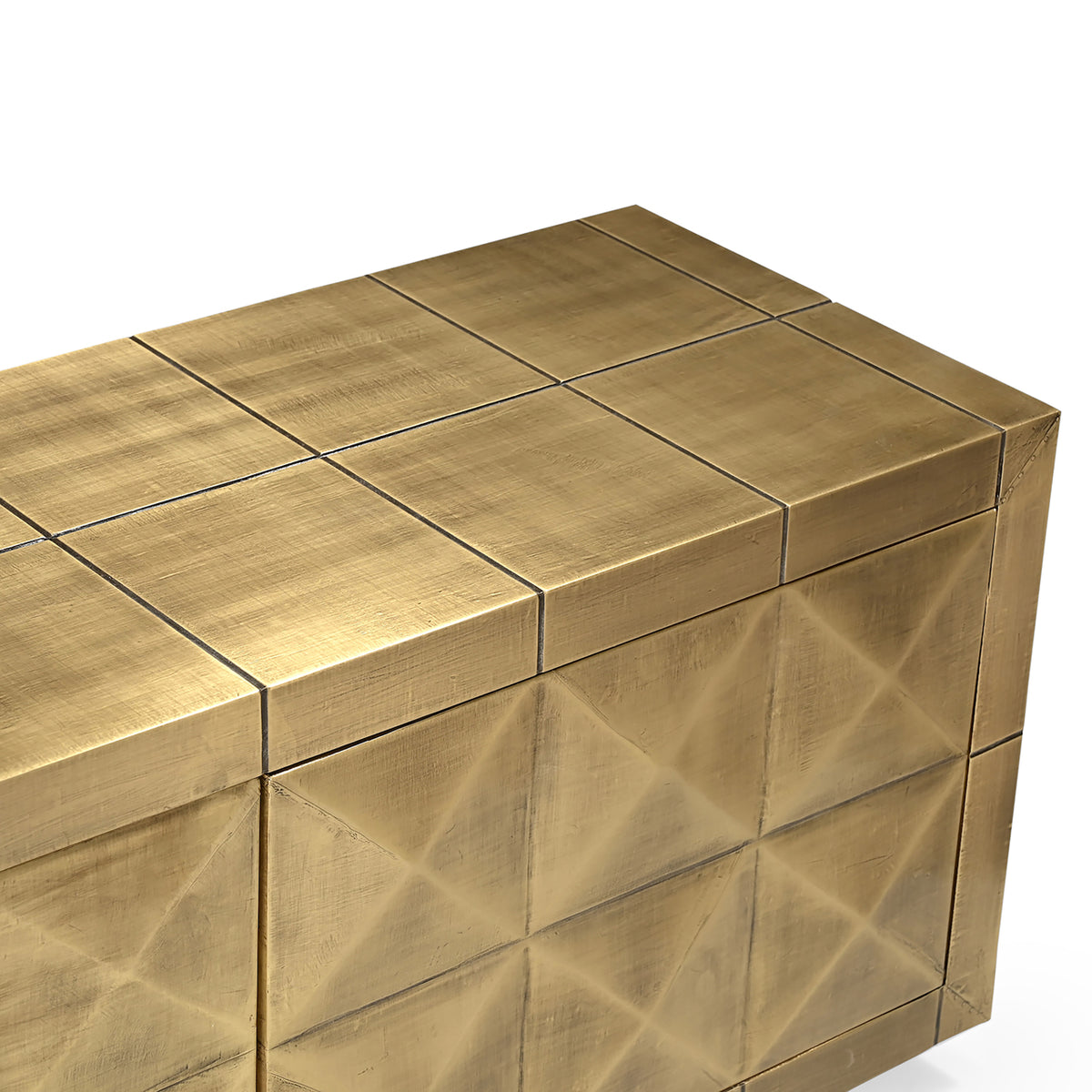 TV-meubel Collada goud metaal, detail van het materiaal