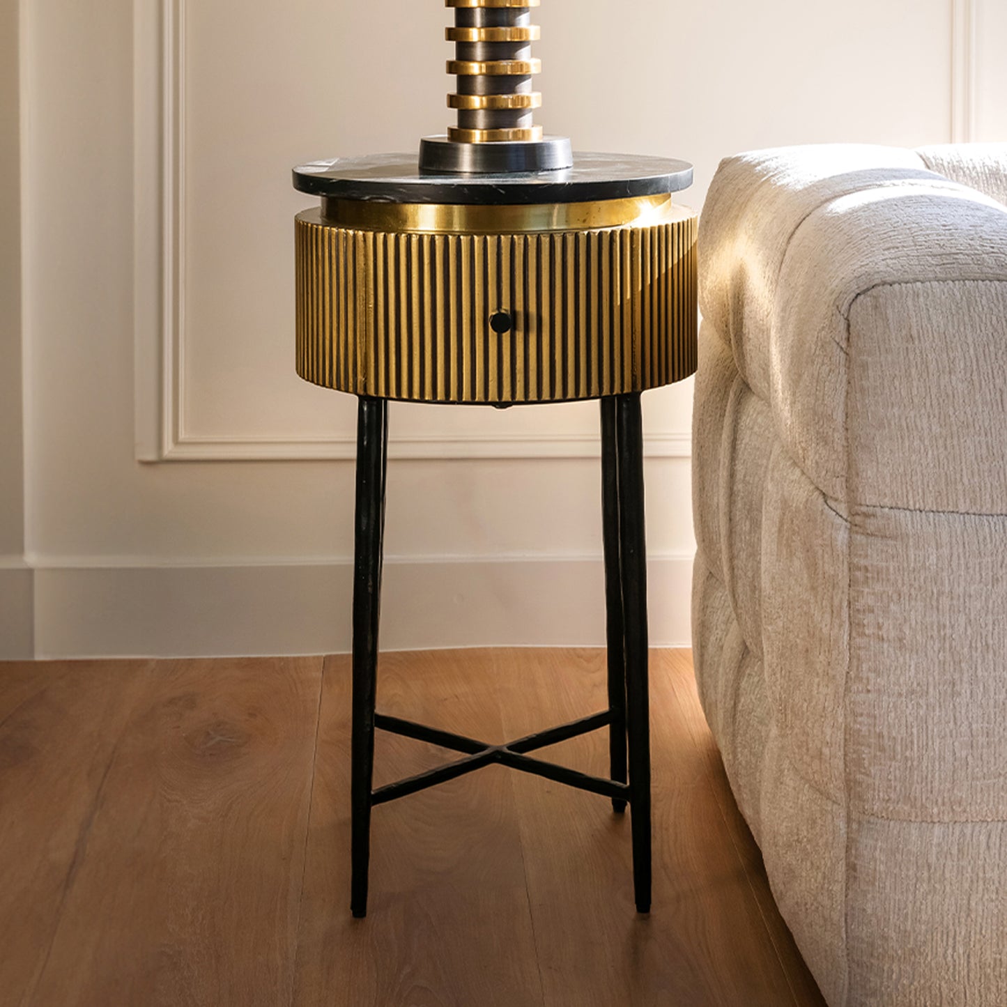 Bijzettafel Ironville | Goud Zwart Marmer