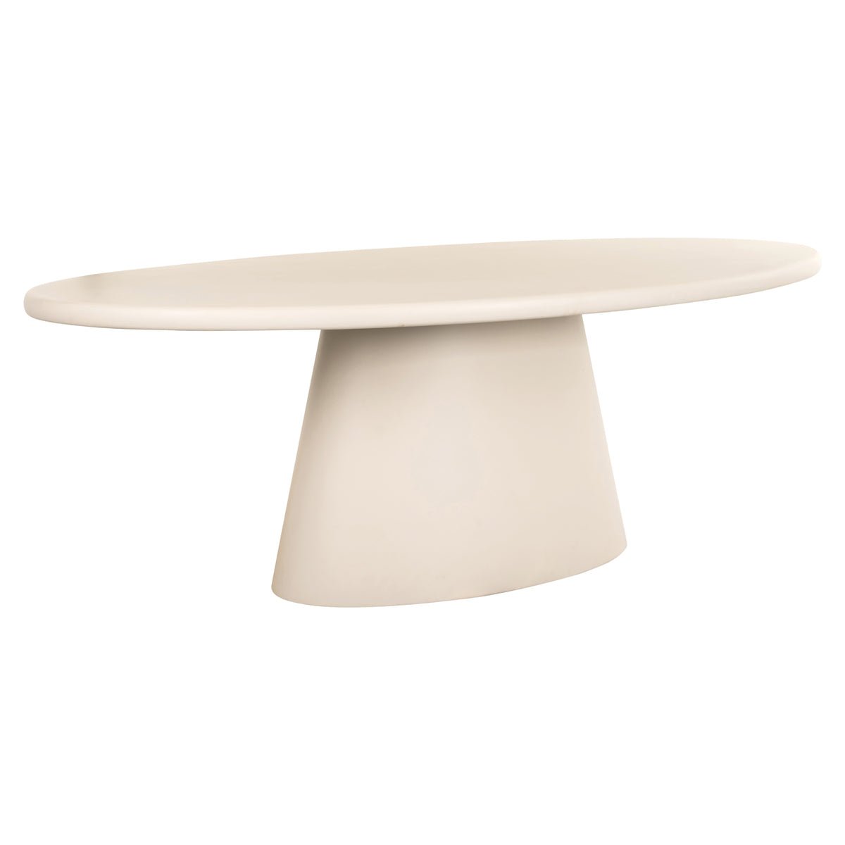 Eettafel Clayton beige mdf, schuin vooraanzicht op witte achtergrond