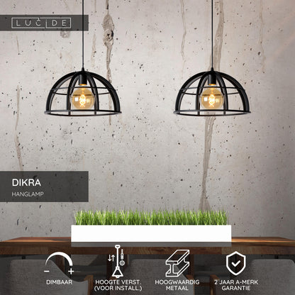 Hanglamp Dikra zwart metaal, vooraanzicht in een interieur