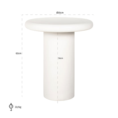 Bijzettafel Bloomstone wit, maatvoering met afmetingen