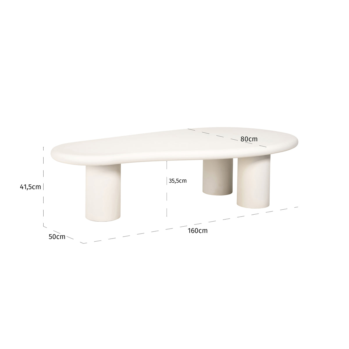 Salontafel Bloomstone, maatvoering met afmetingen