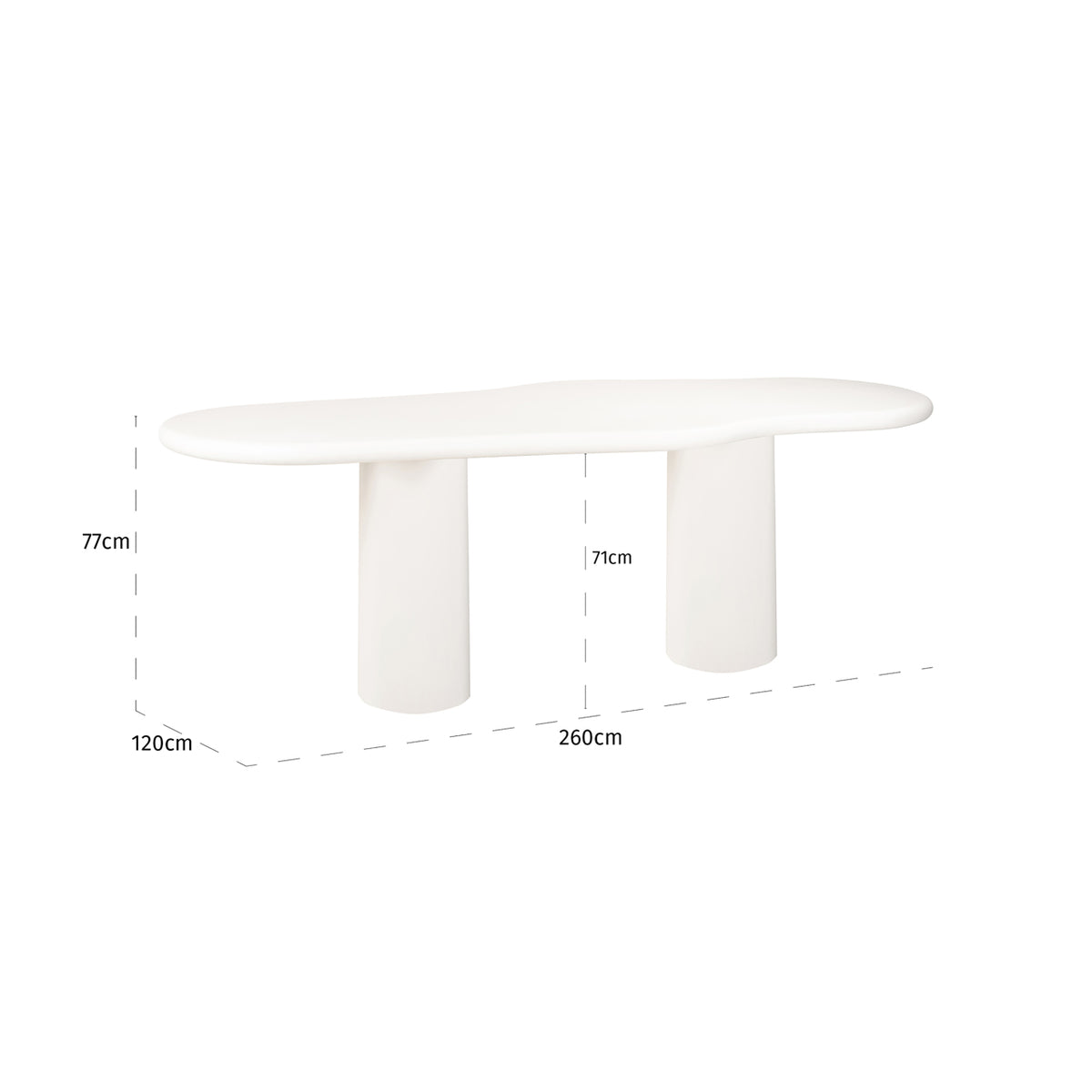 Eettafel Bloomstone wit mdf 260 cm, maatvoering met afmetingen