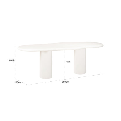 Eettafel Bloomstone wit mdf 260 cm, maatvoering met afmetingen