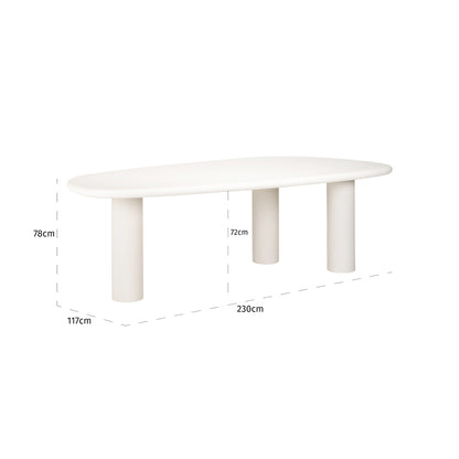 Eettafel Bloomstone organisch, maatvoering met afmetingen