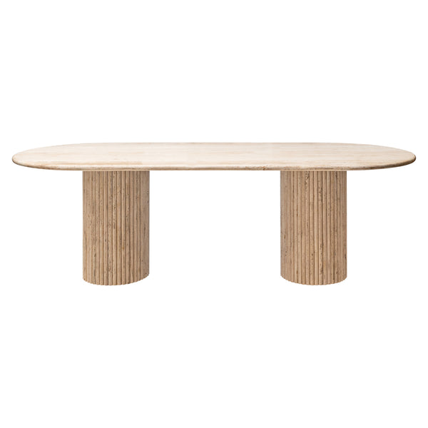 Eettafel La Cantera naturel travertin, vooraanzicht op witte achtergrond