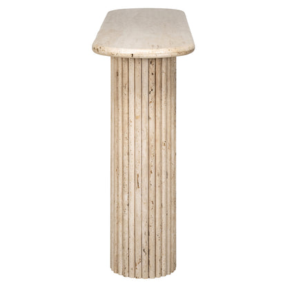 Sidetable La Cantera naturel travertin, zijaanzicht op witte achtergrond