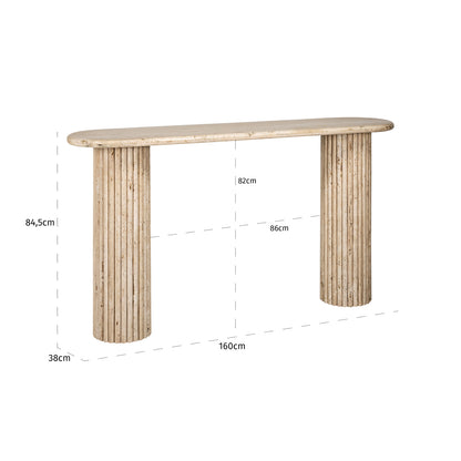 Sidetable La Cantera naturel travertin, maatvoering met afmetingen